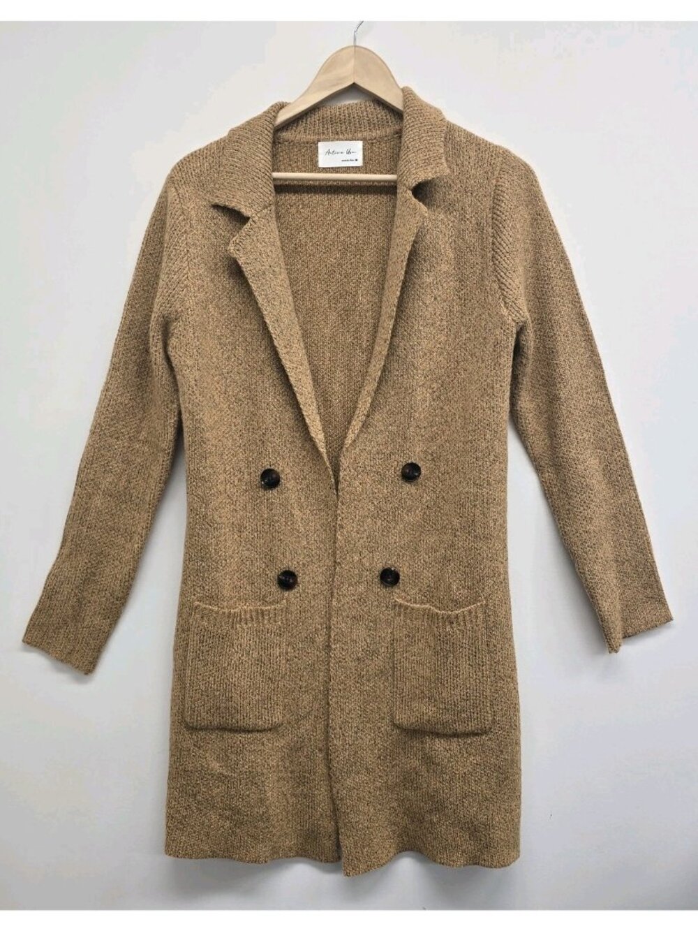 Active USA Longline Open Front Cardigan Womens M Pockets Layering Cozy Chic